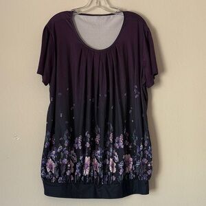 Floral Women's Top - Deep Purple and Black
